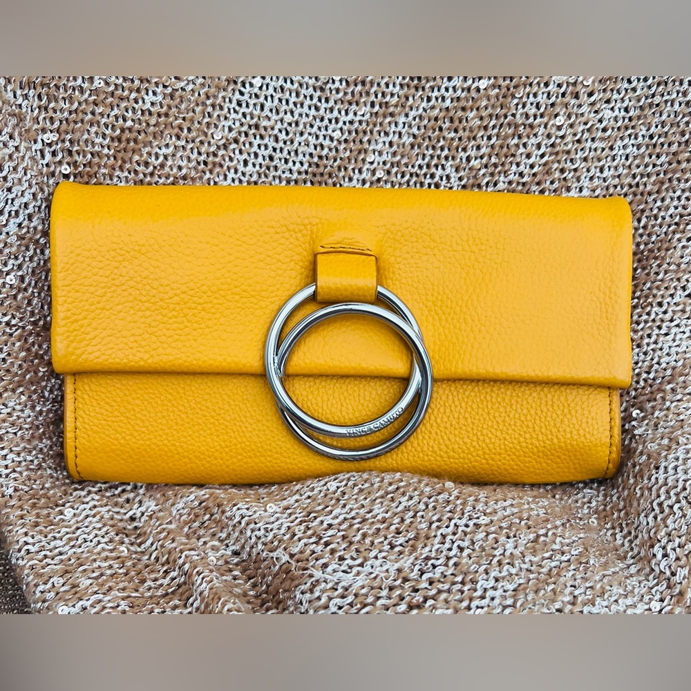 Vince Camuto Women’s Livy Yellow Leather Wallet Clutch, Mango Sorbet
